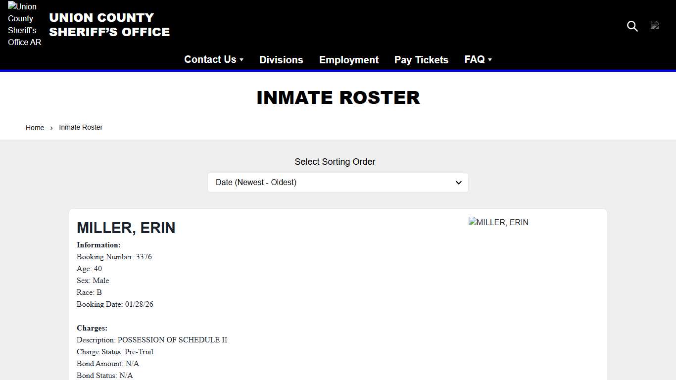 Inmate Roster Union County Sheriff’s Office AR
